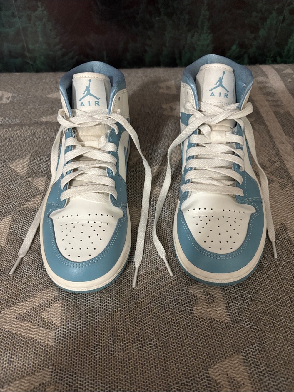 Nike Kids Air Jordan 1 High-Top Sneakers in White and Teal Blue